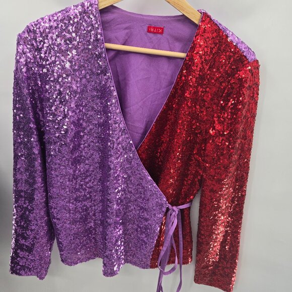 Kitri Limited Edition Purple Red Sequin Beaded Wrap Top Size 2 - Picture 1 of 14